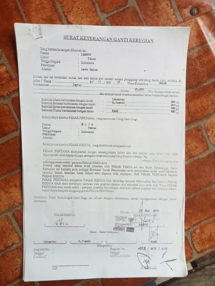 Pengumuman Hilang Surat Keterangan Ganti Kerugian