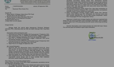 KEPUTUSAN DEWAN PERS: KEDUA KUBU PWI PUSAT TIDAK BOLEH BERKANTOR DI GEDUNG DEWAN PERS