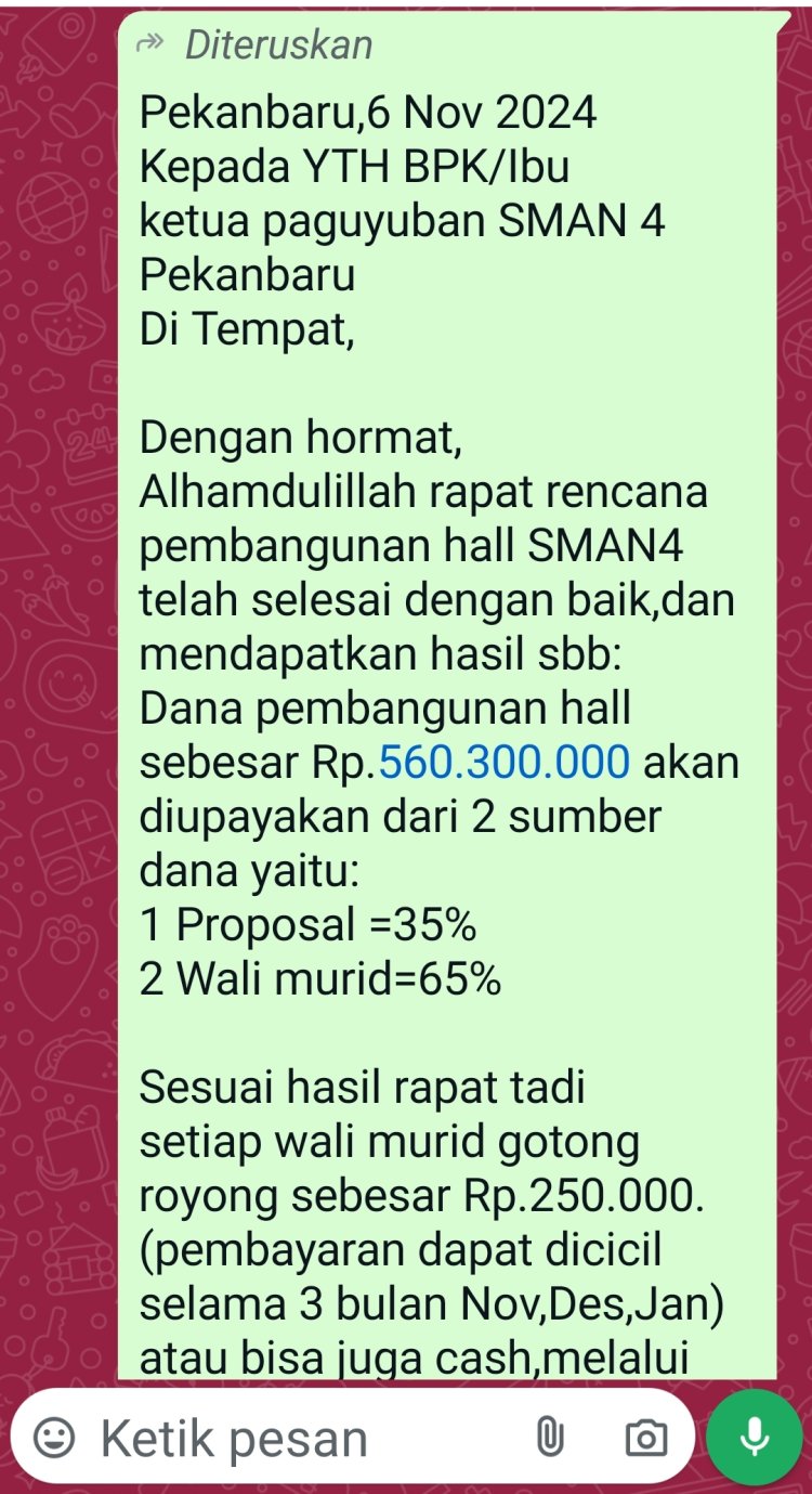 Ada Pungli Di SMA 4 Pekanbaru, Kepala Sekolah Tidak Tau