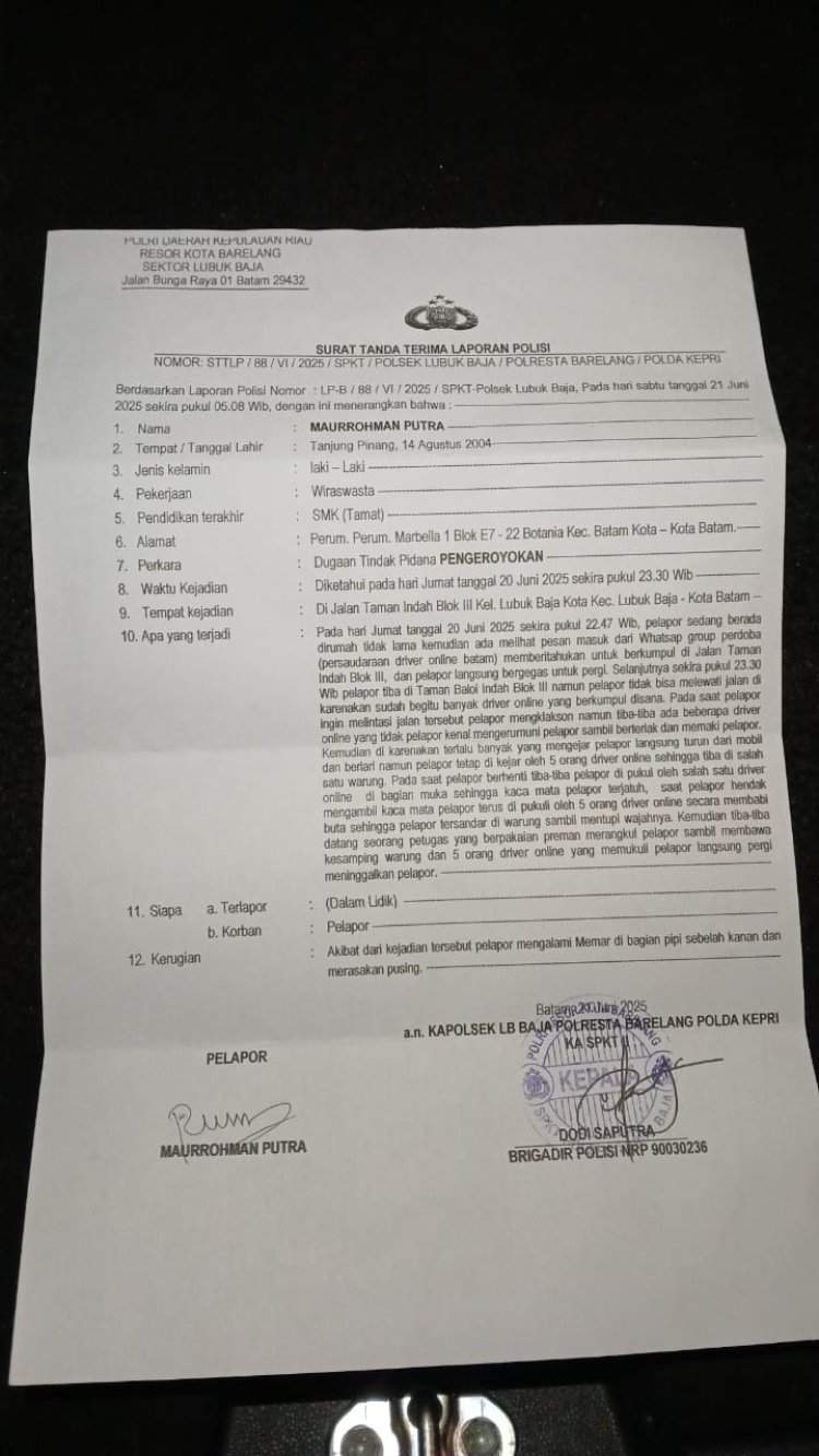 Polresta Batam Belum Juga Selesaikan Permasalahan Antar Komunitas Driver Online Sampai Menimbulkan Korban