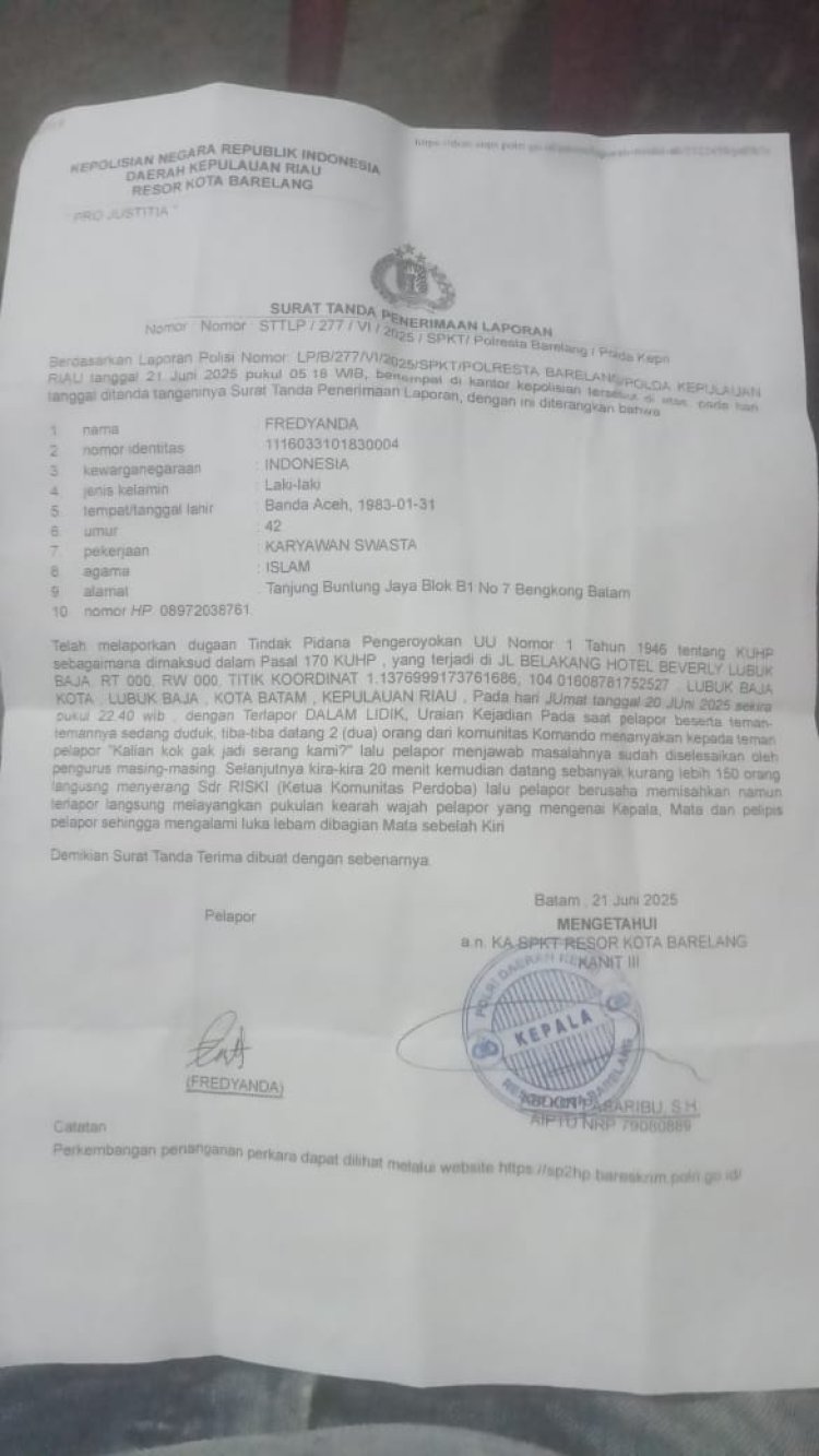 Polresta Batam Belum Juga Selesaikan Permasalahan Antar Komunitas Driver Online Sampai Menimbulkan Korban